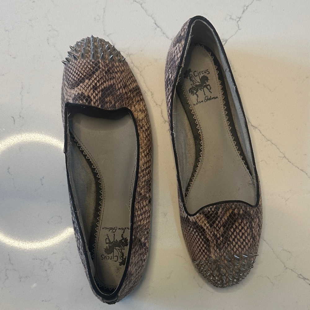 Circus by Sam Edelman Brown Snake Print Flats with Spikes